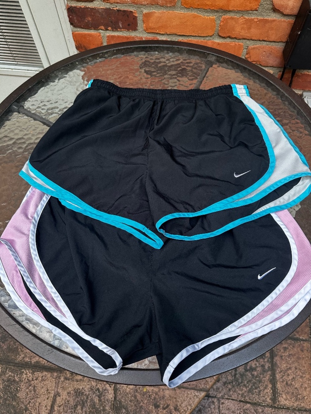 Women's Two Pair Nike FitDry Athletic / Running Shorts Pink & Blue ~ Medium